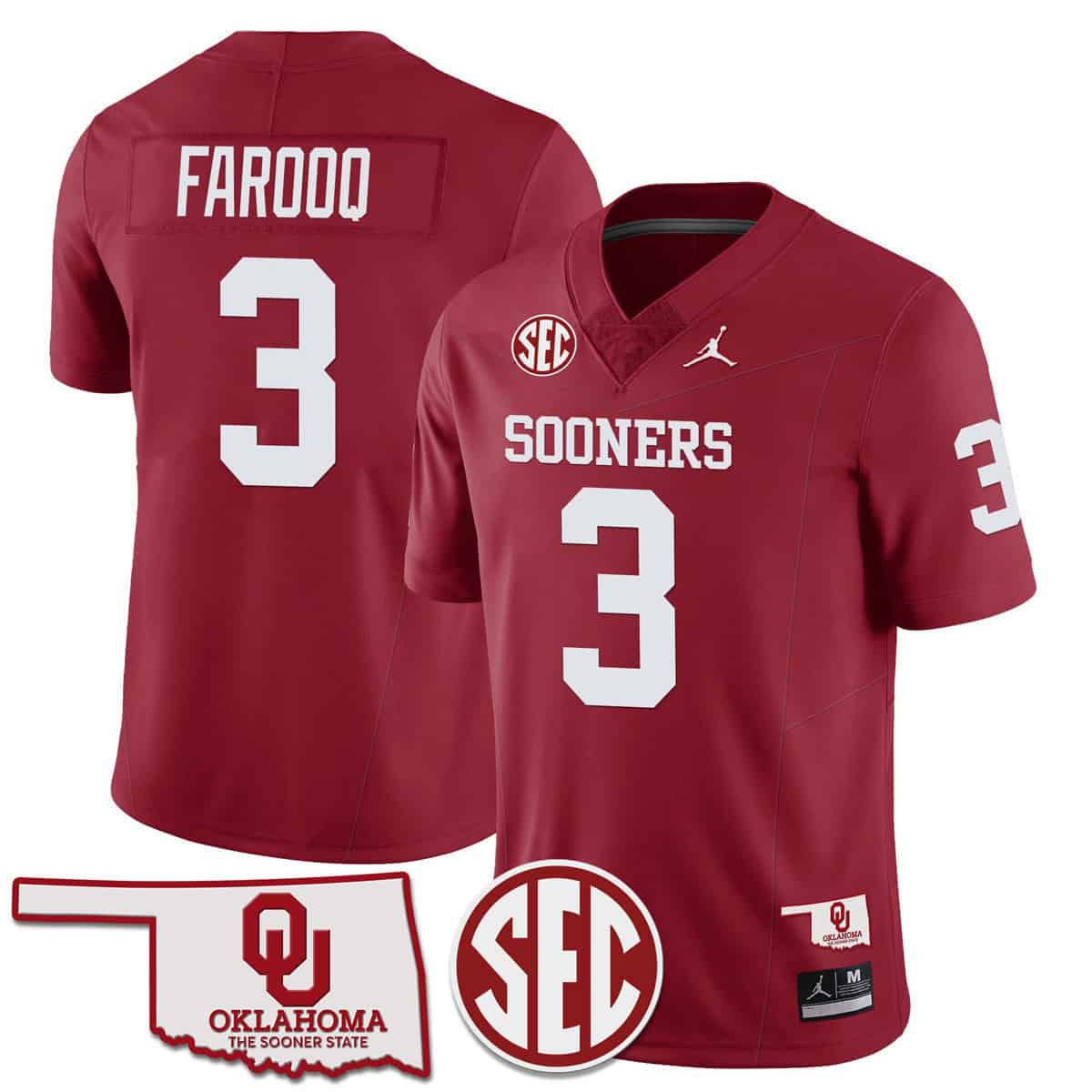 Men Oklahoma Sooners #3 Farooq Red 2024 SEC Patch Vapor Premier Limited NCAA Jersey style 1